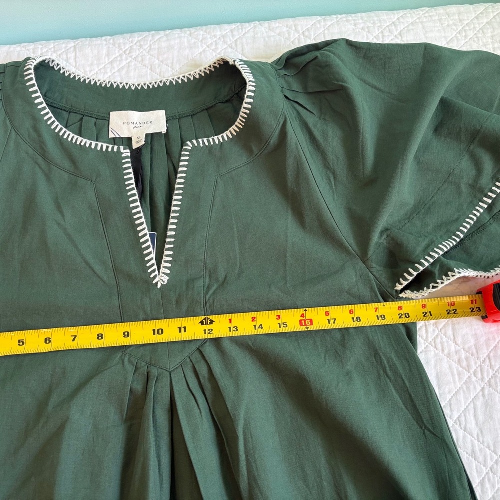 Tuckernuck Pomander Place Green Whipstitch Split Neck Cotton Mini Dress XL NEW - Picture 6 of 7